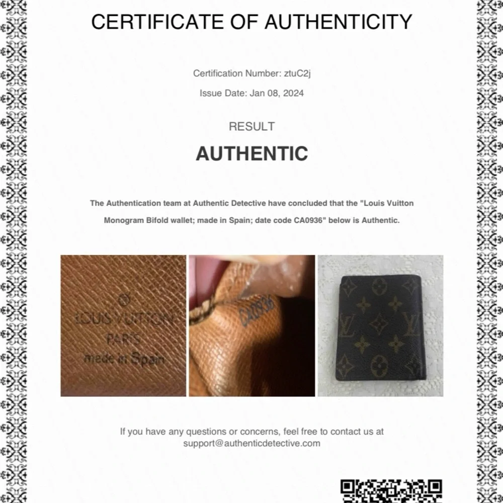Louis Vuitton Vintage Leather Logo Bifold Wallet Brown Authenticity Certified